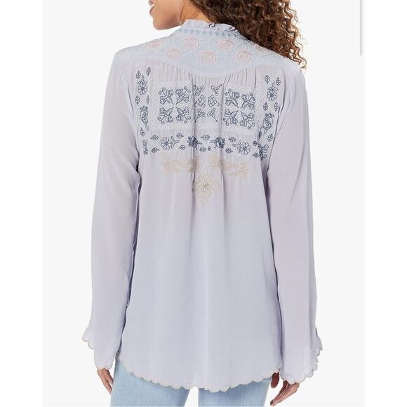 Biya Johnny Was embroidered blouse top silk boho Sz M Periwinkle - Picture 2 of 13